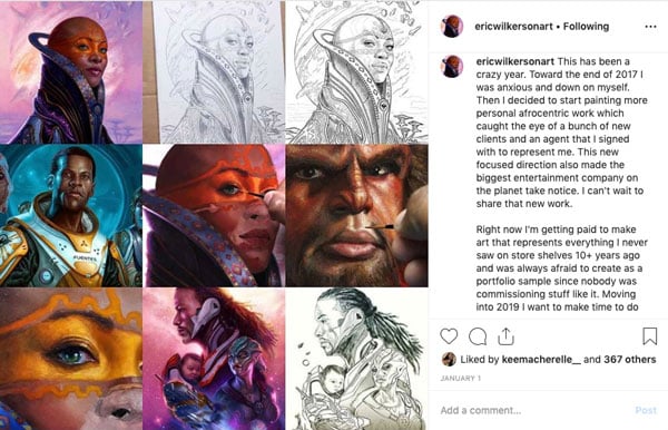 Instagram Post and Art by African American Afrofuturist Artist Eric Wilkerson