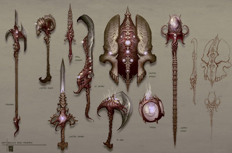 Rift Concept Art, Regulos Raid Weapons, Tyler James